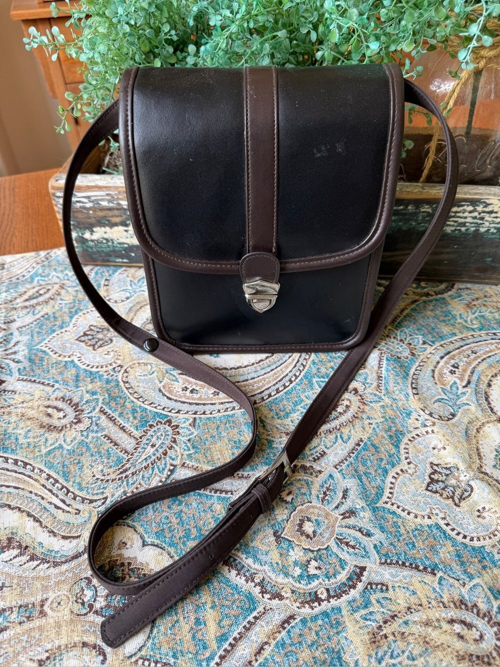 Organizer Shoulder Bag Brown Leather Multi Pocket Small Purse Vintage